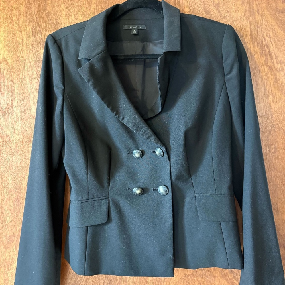 Semantiks Black Double-Breasted Blazer • Tailored Business Jacket • Size 8